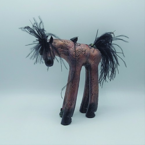 Click to view detail for CS-008 Lacey horse with black bird $400